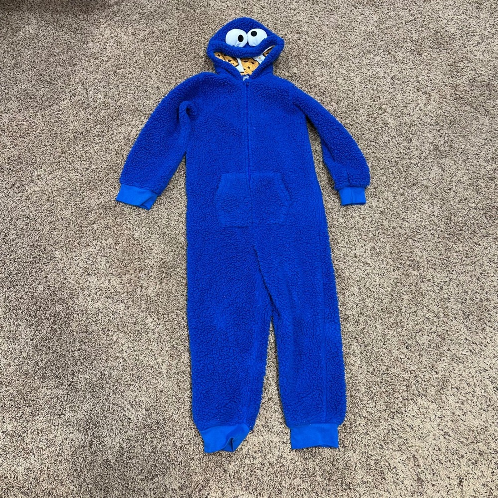 Spirit Cookie Monster Union Suit Kids Large Blue Sherpa Fleece Costume Sleepwear